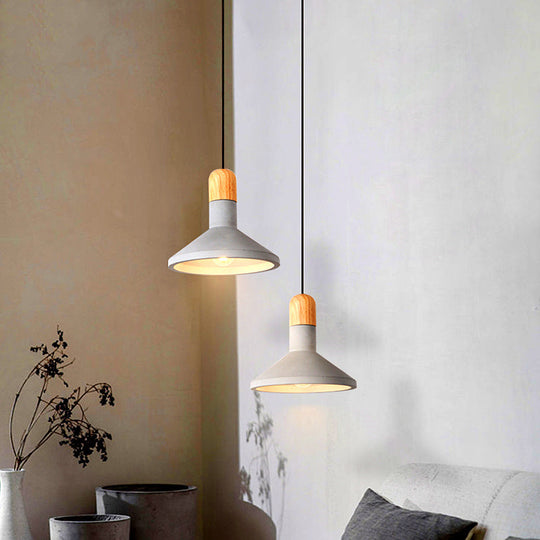 Minimalist Funnel Pendant Light in Grey - Cement Finish - Perfect for Dining Room - Includes 1 Bulb