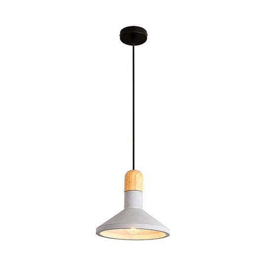 Grey Cement Funnel Pendant Light For Minimalist Dining Room - Single Bulb Suspension Fixture