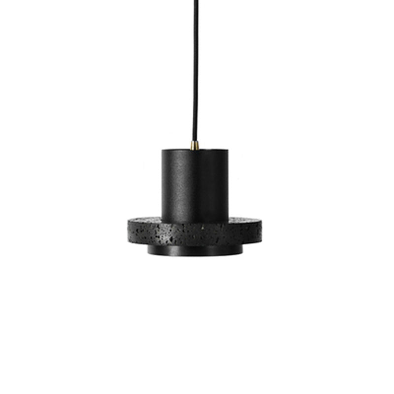 Terrazzo Single-Bulb Black Hat Hanging Lamp - Flat Round Ceiling Lighting with Simplicity
