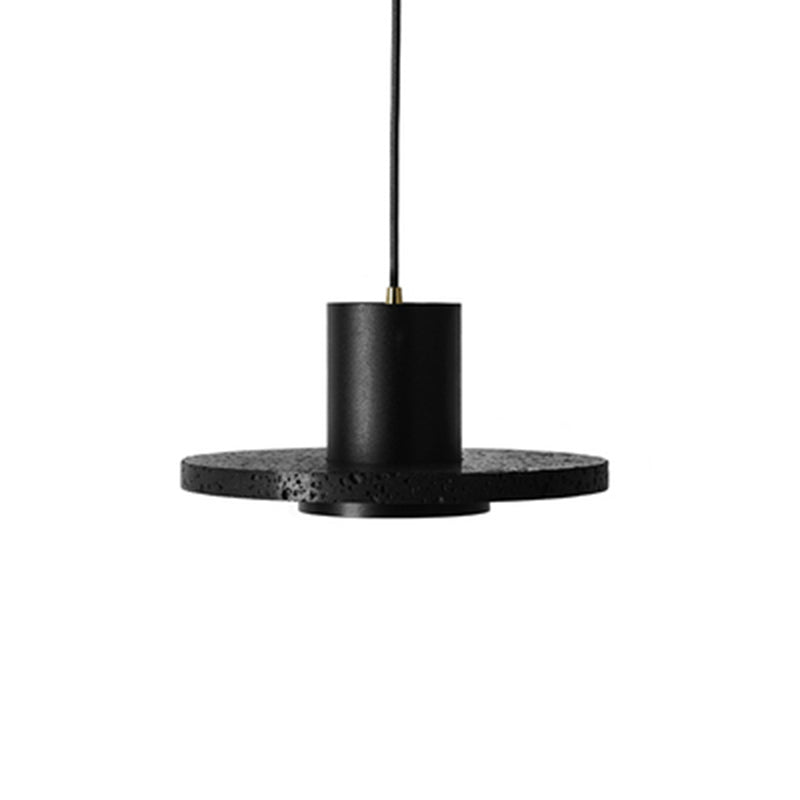 Sleek Terrazzo Single-Bulb Black Hat Pendant Light For Flat Round Ceiling