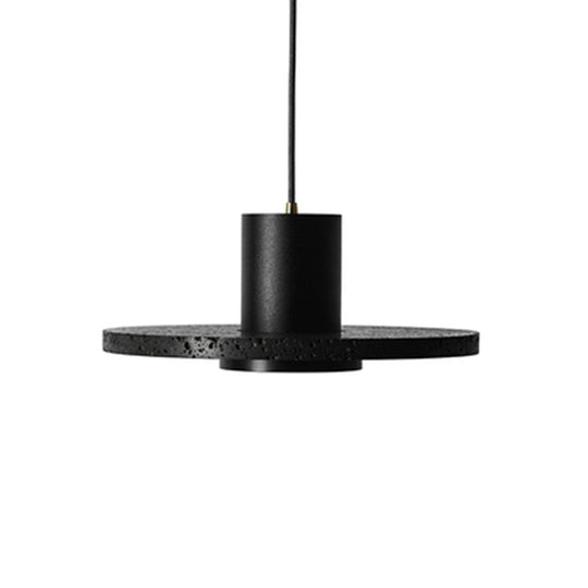 Sleek Terrazzo Single-Bulb Black Hat Pendant Light For Flat Round Ceiling / 13