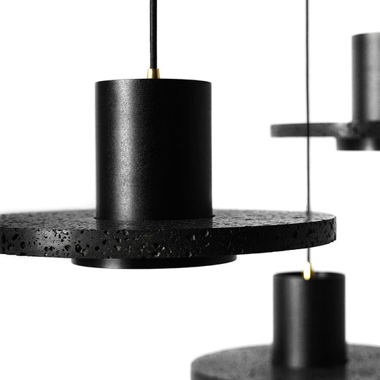 Sleek Terrazzo Single-Bulb Black Hat Pendant Light For Flat Round Ceiling