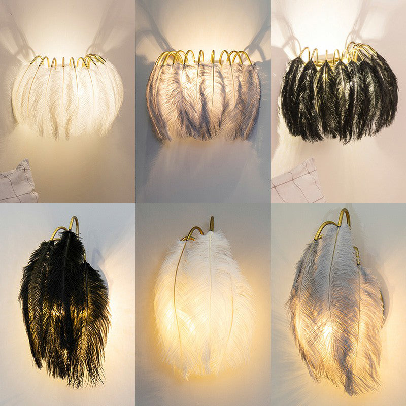 Gold Curved Sconce - Simplicity Feather Wall Light Fixture For Bedside