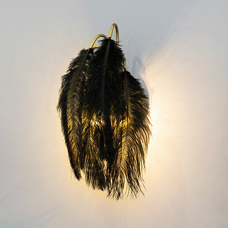 Gold Curved Sconce - Simplicity Feather Wall Light Fixture For Bedside / Black B