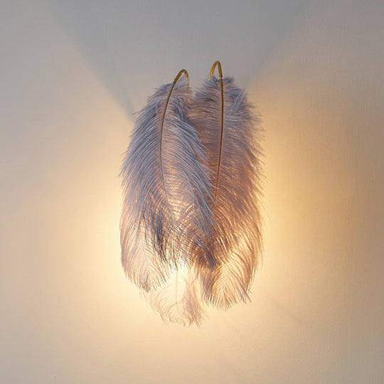 Feather Wall Sconce: Stylish And Simplistic Single-Bulb Light For Girls Bedroom Grey / A