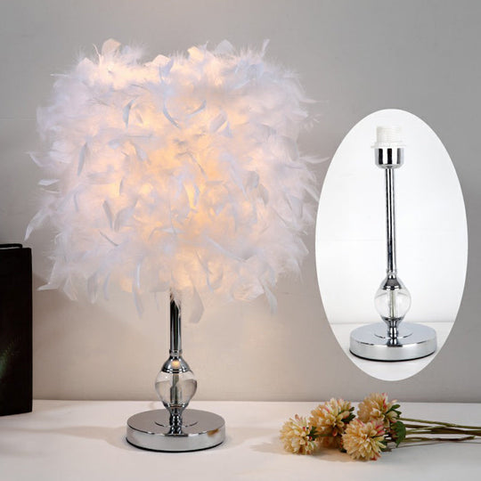 Artistic Feather Cylinder Nightstand Lamp - Nickel Table Lighting For Bedroom / B