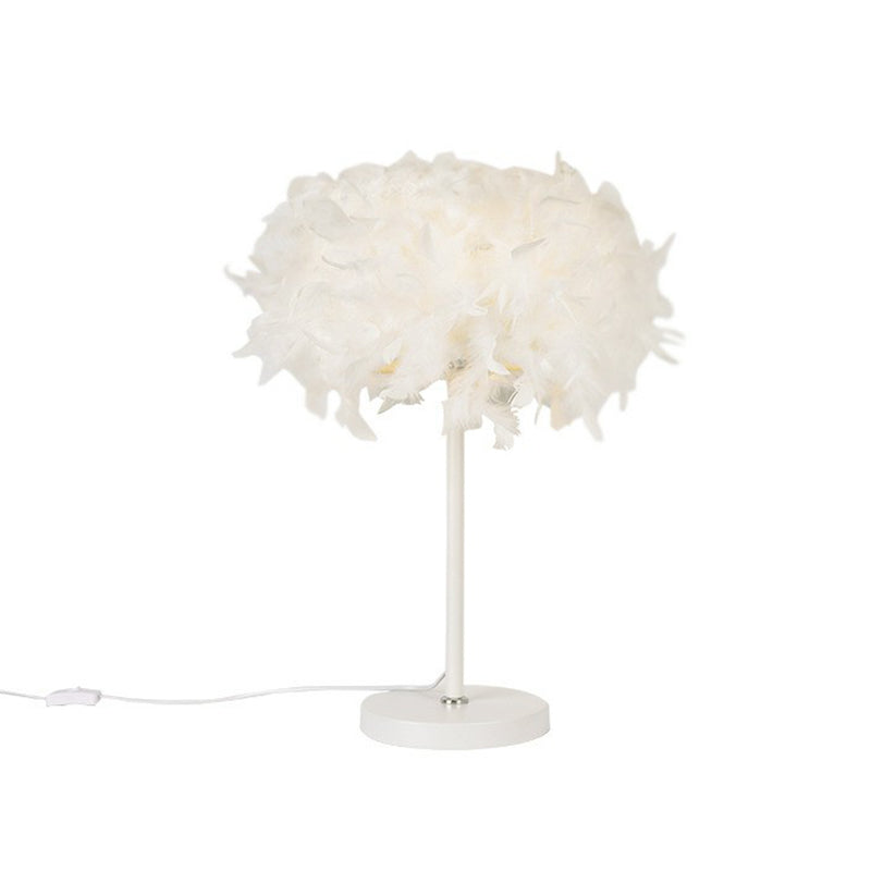 Feathered Round Nightstand Lamp - Single-Bulb Simplicity For Girls Bedside Table