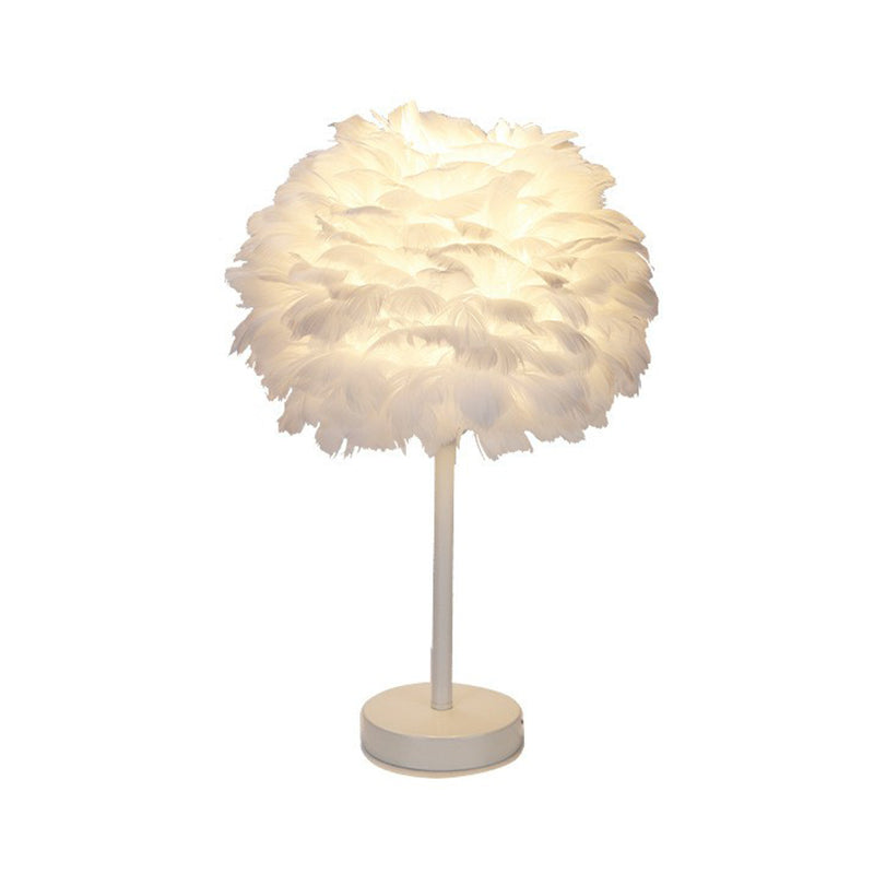 Nordic Style Feather Nightstand Lamp - 1-Light Living Room Table Light