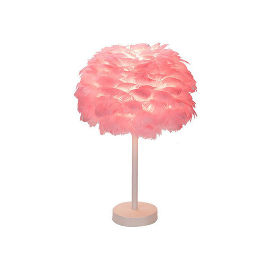 Nordic Style Feather Nightstand Lamp - 1-Light Living Room Table Light White / Pink On/Off Switch
