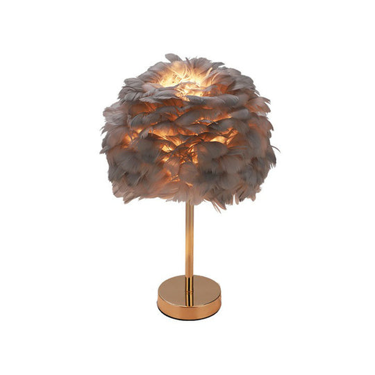 Nordic Style Feather Nightstand Lamp - 1-Light Living Room Table Light Gold / Gray On/Off Switch