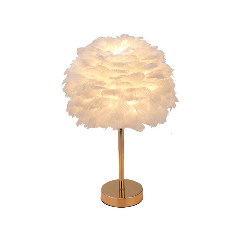 Nordic Style Feather Nightstand Lamp - 1-Light Living Room Table Light Gold / White On/Off Switch