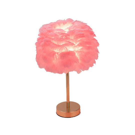 Nordic Style Feather Nightstand Lamp - 1-Light Living Room Table Light Gold / Pink On/Off Switch