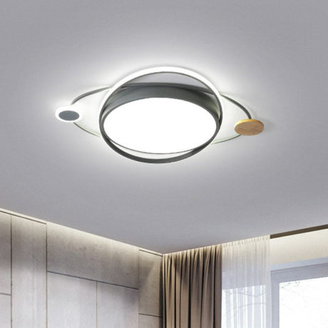 Macaron Led Orbit Flush Mount Lighting For Kids’ Bedroom Ceiling - Metallic Color Grey / Small Warm