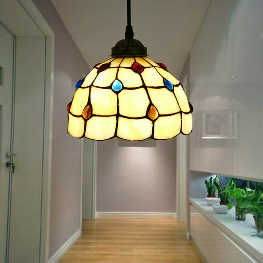 Tiffany Style Hand Cut Glass Pendant Light with Bell Shade: Single Suspension Fixture