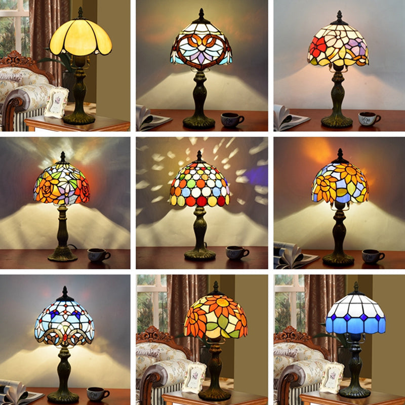 Stained Art Glass Dome Table Lamp - Unique Nightstand Lighting For Living Room Décor