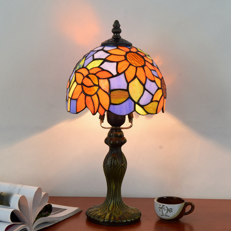 Stained Art Glass Dome Table Lamp - Unique Nightstand Lighting For Living Room Décor Royal Blue