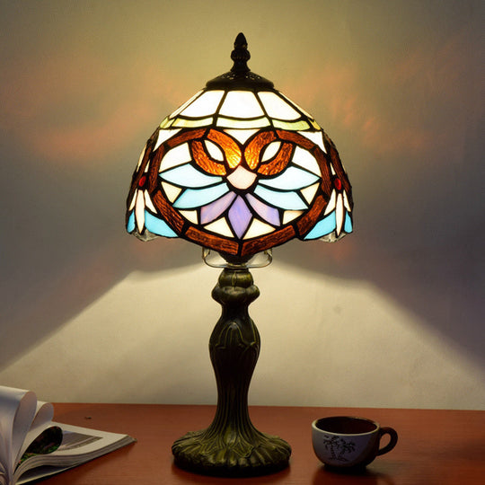 Stained Art Glass Dome Table Lamp - Unique Nightstand Lighting For Living Room Décor Brown