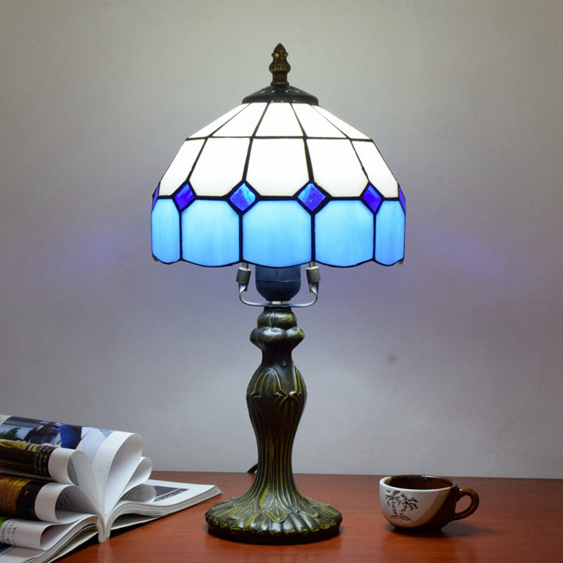Stained Art Glass Dome Table Lamp - Unique Nightstand Lighting For Living Room Décor Blue