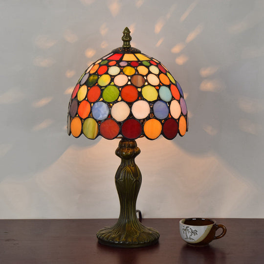 Stained Art Glass Dome Table Lamp - Unique Nightstand Lighting For Living Room Décor Red