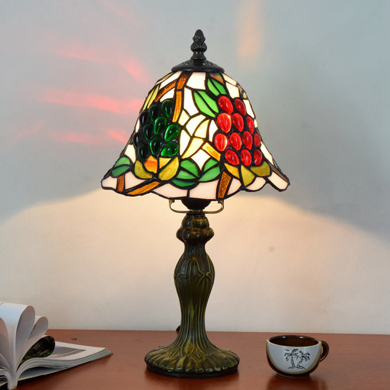 Stained Art Glass Dome Table Lamp - Unique Nightstand Lighting For Living Room Décor Blackish Green
