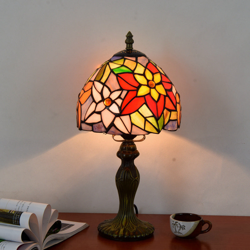 Tiffany Style Dome Table Lamp For Bedroom - Single-Bulb Stained Art Glass Nightstand Light Purple