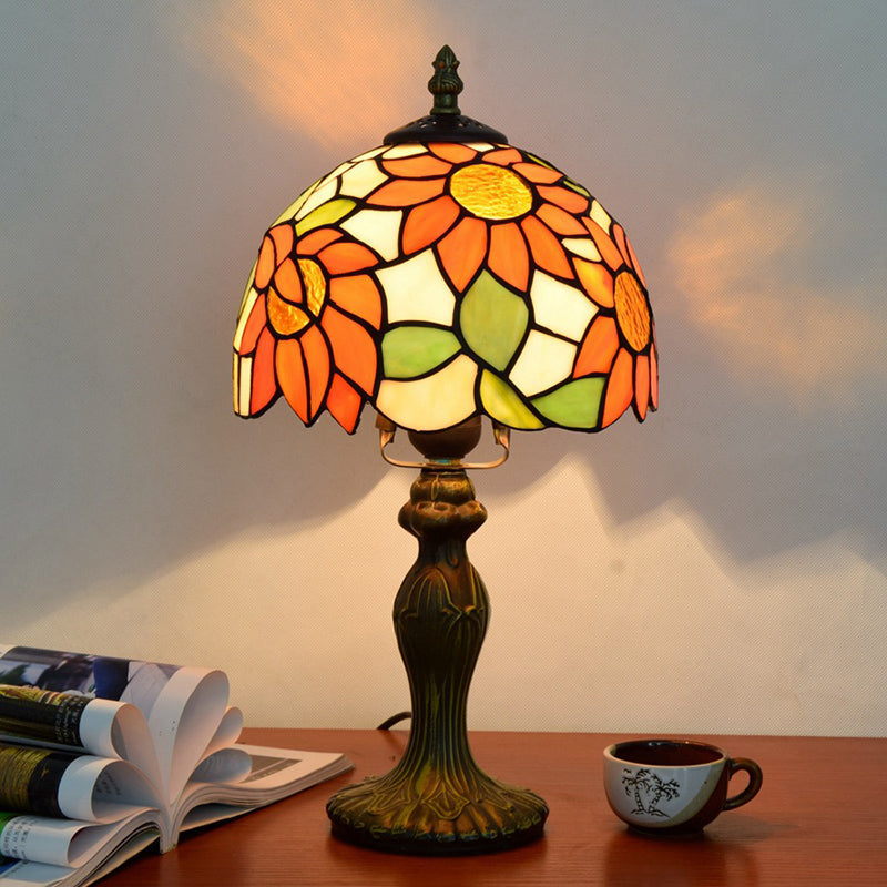 Tiffany Sunflower Stained Glass Table Lamp 1-Light Orange Color