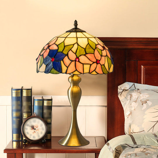 Handcrafted Vintage Dome Table Lamp With Floral Pattern Perfect Nightstand Lighting Pink / A