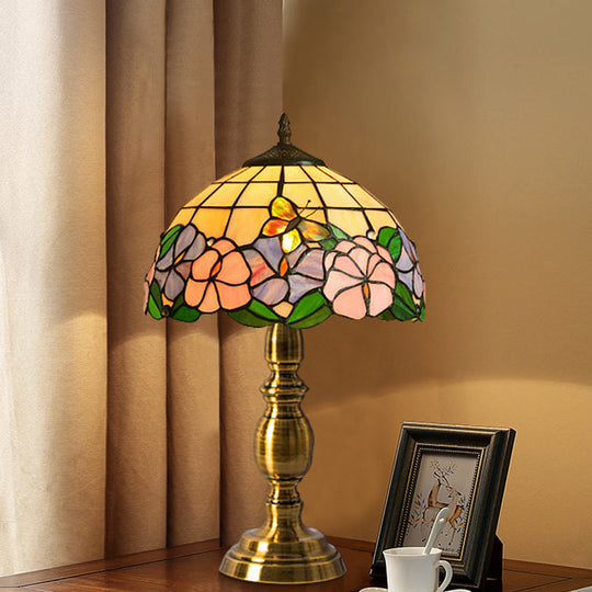 Handcrafted Vintage Dome Table Lamp With Floral Pattern Perfect Nightstand Lighting Pink / B