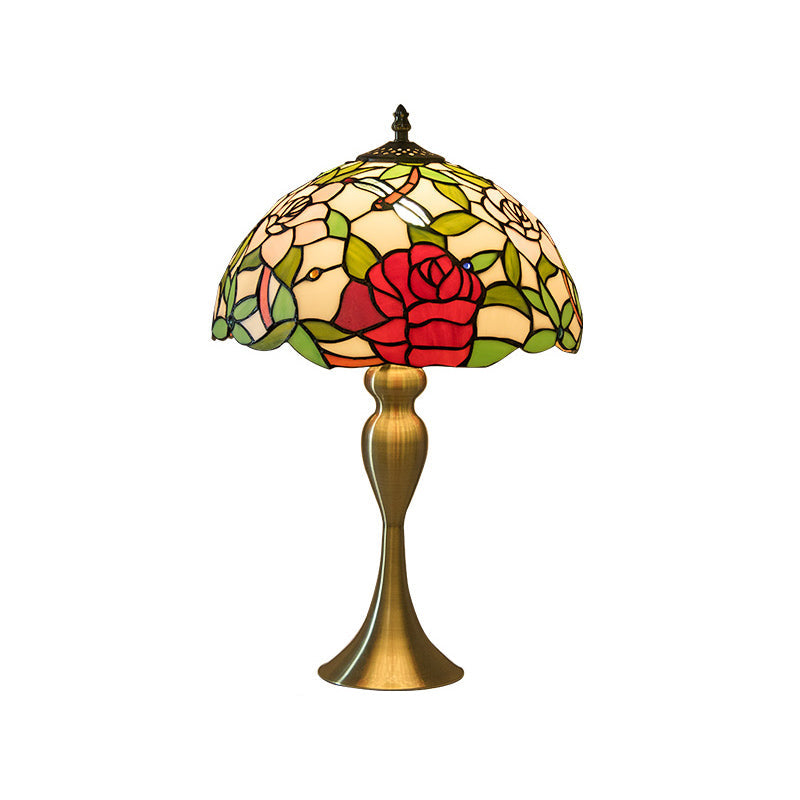 Handcrafted Vintage Dome Table Lamp With Floral Pattern Perfect Nightstand Lighting