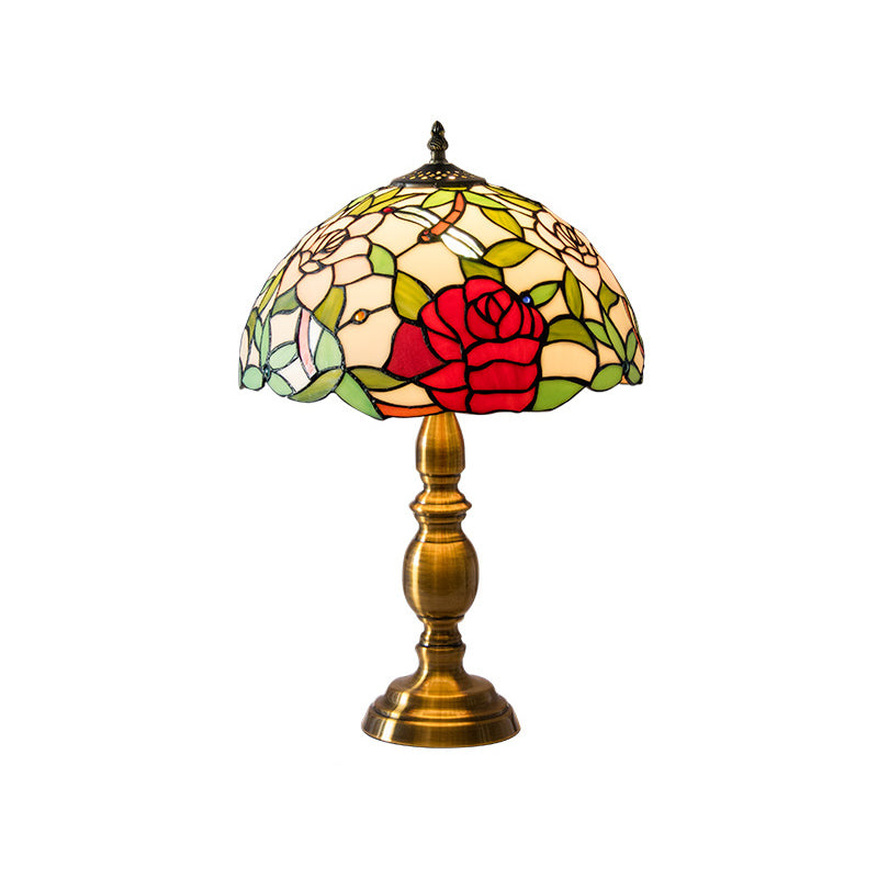 Handcrafted Vintage Dome Table Lamp With Floral Pattern Perfect Nightstand Lighting Red / B