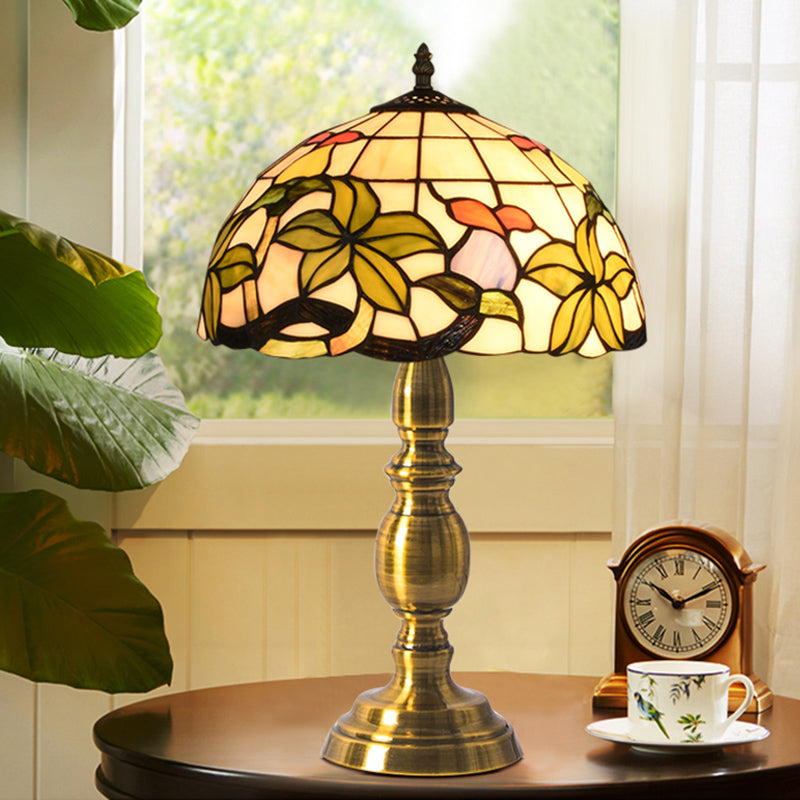 Handcrafted Vintage Dome Table Lamp With Floral Pattern Perfect Nightstand Lighting Yellow / B