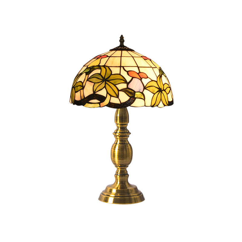 Handcrafted Vintage Dome Table Lamp With Floral Pattern Perfect Nightstand Lighting