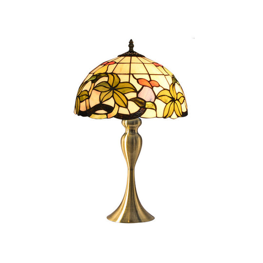 Handcrafted Vintage Dome Table Lamp With Floral Pattern Perfect Nightstand Lighting Yellow / A