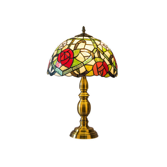 Handcrafted Vintage Dome Table Lamp With Floral Pattern Perfect Nightstand Lighting Green / B