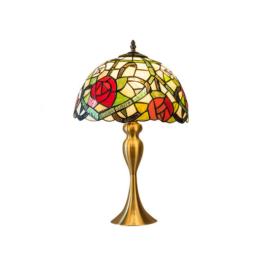 Handcrafted Vintage Dome Table Lamp With Floral Pattern Perfect Nightstand Lighting Green / A