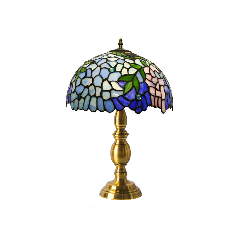 Handcrafted Vintage Dome Table Lamp With Floral Pattern Perfect Nightstand Lighting Blue / B
