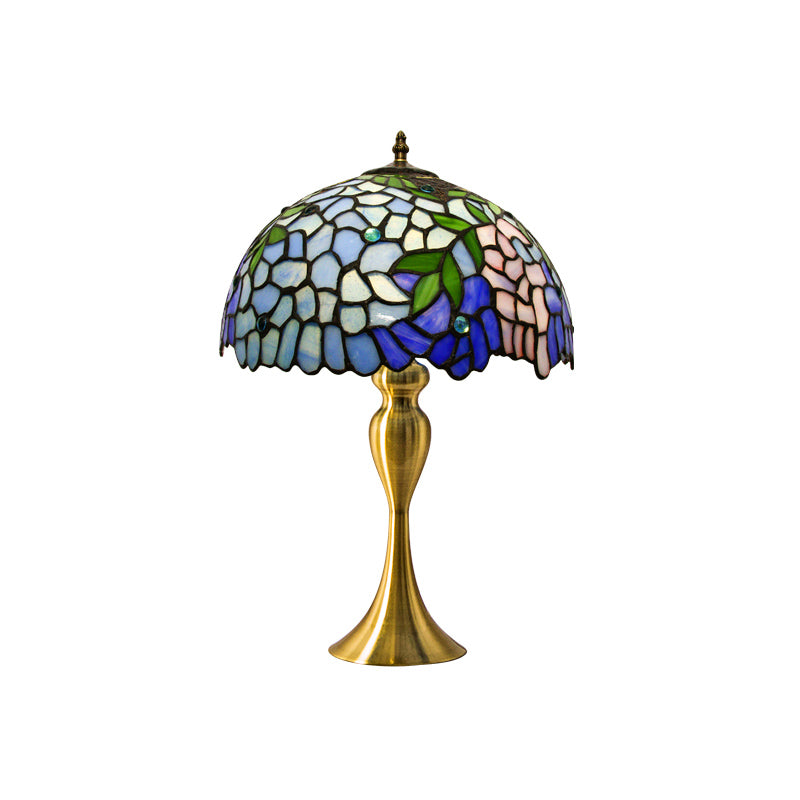 Handcrafted Vintage Dome Table Lamp With Floral Pattern Perfect Nightstand Lighting Blue / A