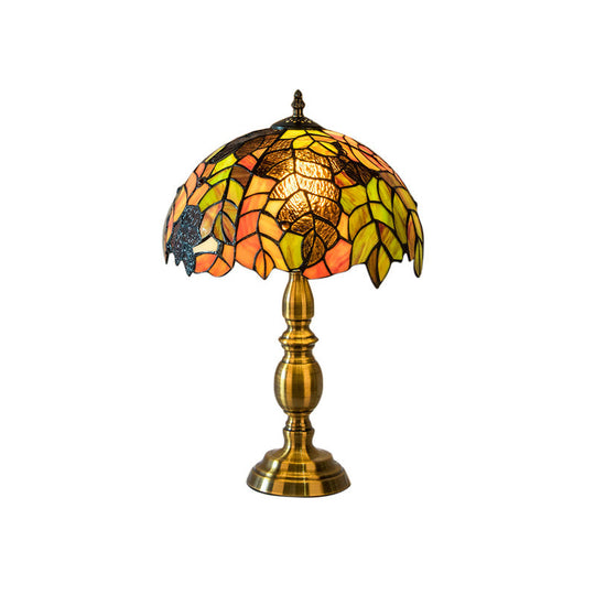 Handcrafted Vintage Dome Table Lamp With Floral Pattern Perfect Nightstand Lighting Orange / B