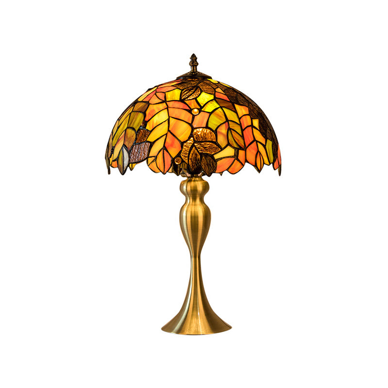 Handcrafted Vintage Dome Table Lamp With Floral Pattern Perfect Nightstand Lighting Orange / A