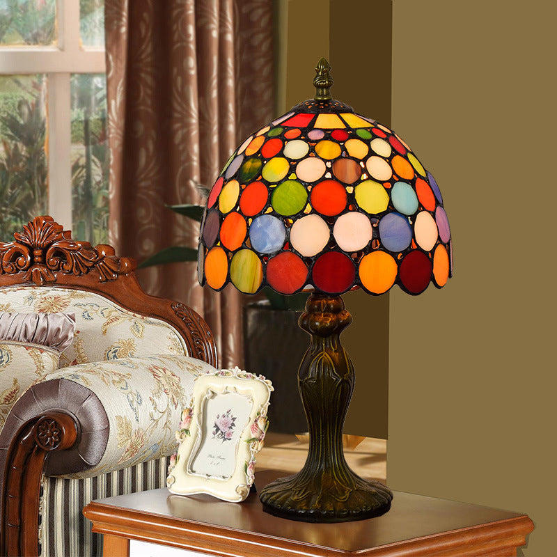 Antique Style Stained Glass Circle Nightstand Lamp - Orange Table Light For Living Room