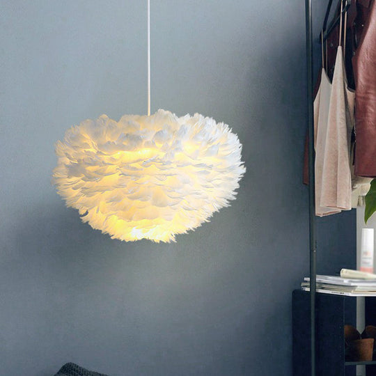 Hemispherical Feather Pendant Light For Elegant Living Room Ambiance White / 12