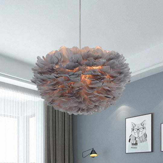 Hemispherical Feather Pendant Light For Elegant Living Room Ambiance Grey / 12