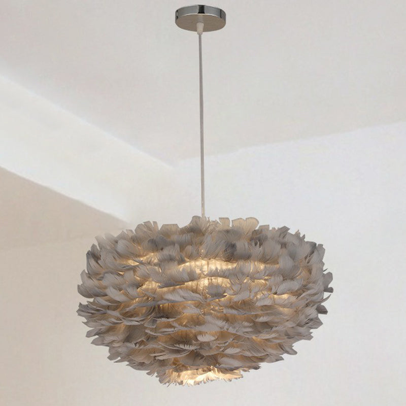 Sleek Feathered Hemispherical Pendant Ceiling Light for Living Room Décor