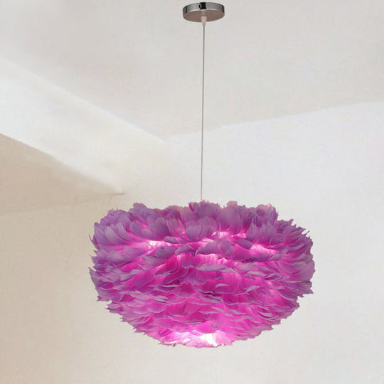 Hemispherical Feather Pendant Light For Elegant Living Room Ambiance Purple / 12