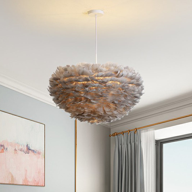 Hemispherical Feather Pendant Light - Modern Living Room Suspension Fixture