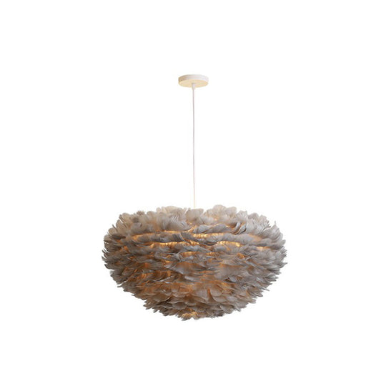 Hemispherical Feather Pendant Light - Modern Living Room Suspension Fixture Grey / 31.5