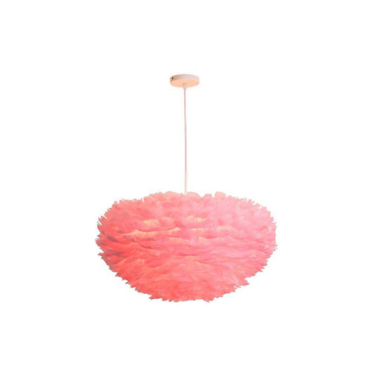 Hemispherical Feather Pendant Light - Modern Living Room Suspension Fixture Pink / 31.5