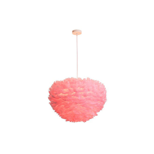 Hemispherical Feather Pendant Light - Modern Living Room Suspension Fixture Pink / 19.5