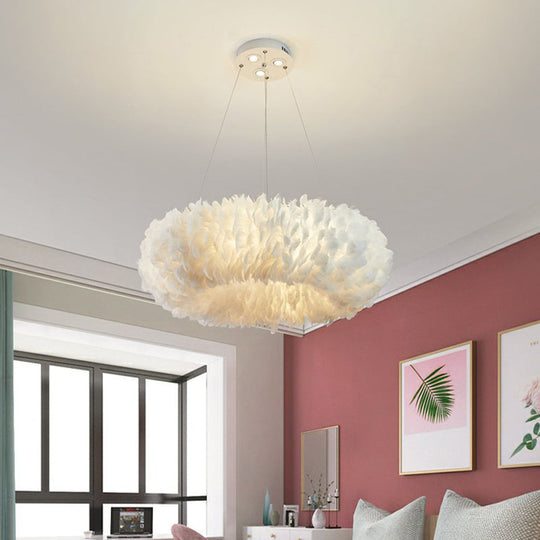 White Feather Hanging Lamp For Simple & Stylish Girls Bedroom Ceiling Lighting / C