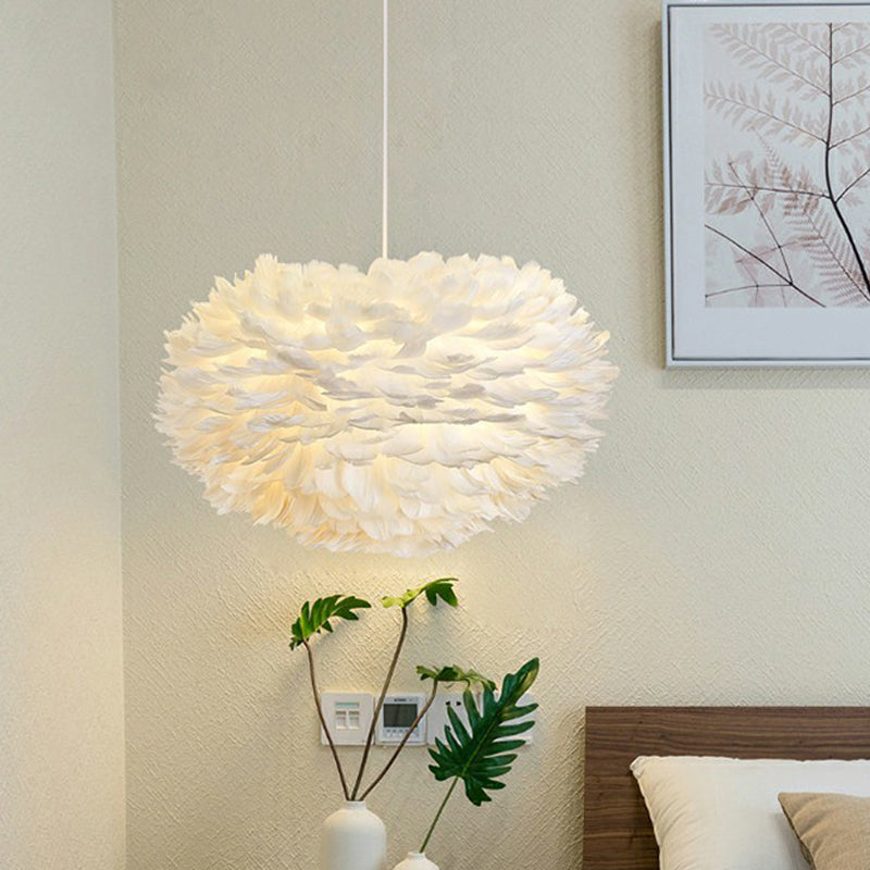 White Feather Hanging Lamp For Simple & Stylish Girls Bedroom Ceiling Lighting / A
